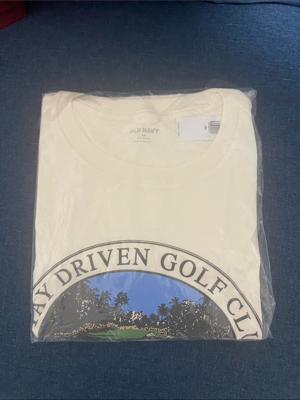 Old Navy Cream Graphic Tee with Blue & Green Golf Graphic